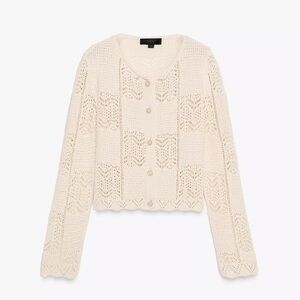 Zara Pointelle Knit Cardigan Ecru | NWT Large Cream Crochet Sweater cottagecore
